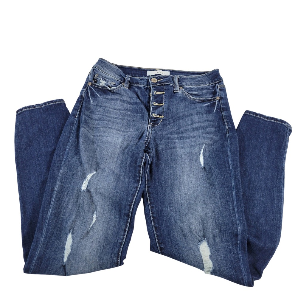 KanCan Jeans Women Blue‎ Distressed Button Fly Skinny Jeans Size 9 28